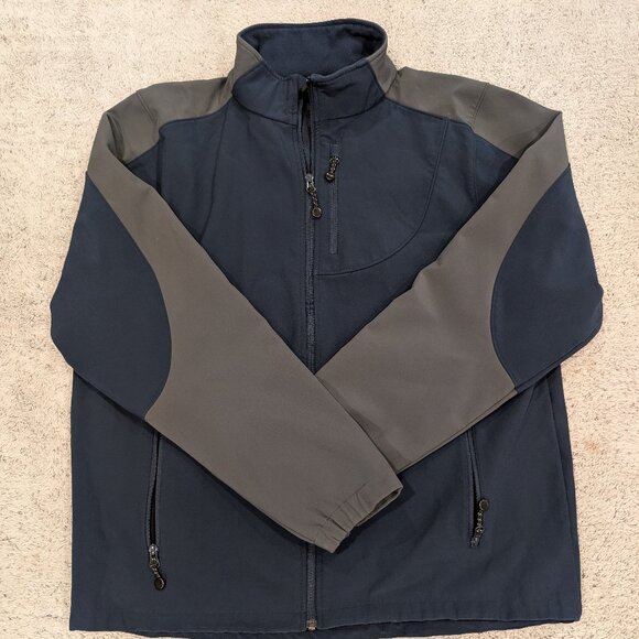 Black Diamond Jacket mens XL Navy Blue Gray Soft Shell Full Zip Pockets Fleece - Picture 1 of 10